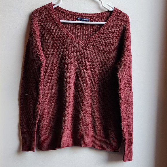 American Eagle Outfitters Burnt Sienna V-Neck Sweater Size Small - Picture 6 of 16